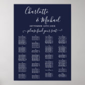 Navy Blue Alphabetical Wedding Seating Chart Poster (Voorkant)