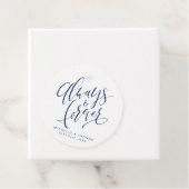 Navy Blue Altijd en altijd Script Weddenschap Bedankjes Labels (In situ)