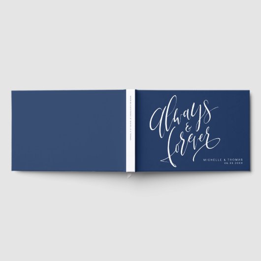 Navy Blue Altijd en altijd Script Weddenschap Gastenboek (Volledig)