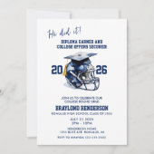 Navy Blue American Football Graduation Party Kaart (Voorkant)