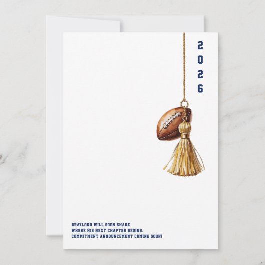 Navy Blue American Football Graduation Party Kaart (Achterkant)