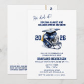 Navy Blue American Football Graduation Party Kaart (Voorkant / Achterkant)