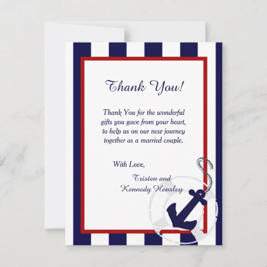 Navy Blue Anchor 4x5 Flat Wedding Bedankt Kaart (Voorkant)