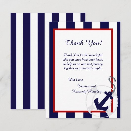 Navy Blue Anchor 4x5 Flat Wedding Bedankt Kaart (Voorkant / Achterkant)