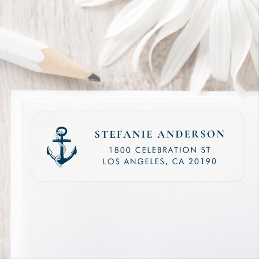 Navy Blue Anchor Accent Nautisch Adres Label (Insitu)