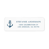 Navy Blue Anchor Accent Nautisch Adres Label (Voorkant)
