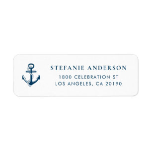 Navy Blue Anchor Accent Nautisch Adres Label