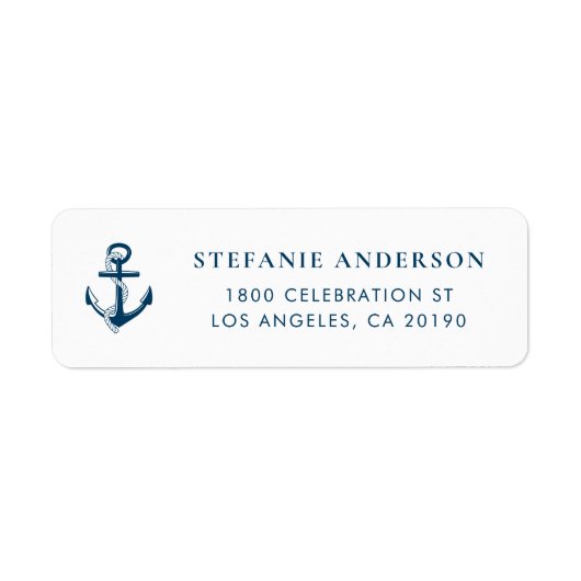 Navy Blue Anchor Accent Nautisch Adres Label (Voorkant)
