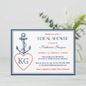 Navy Blue Anchor and Love Bridal Shower Invitation Kaart (Staand voorkant)