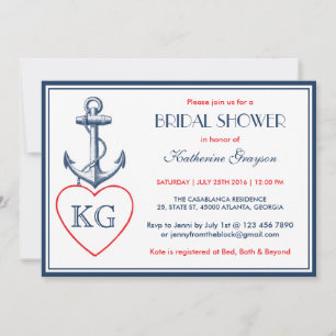 Navy Blue Anchor and Love Bridal Shower Invitation Kaart