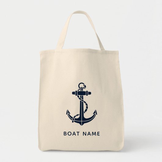 Navy Blue Anchor Boat Name Custom Tote Bag (Voorkant)