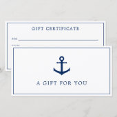 Navy Blue Anchor Business Gift Certificate (Voorkant / Achterkant)
