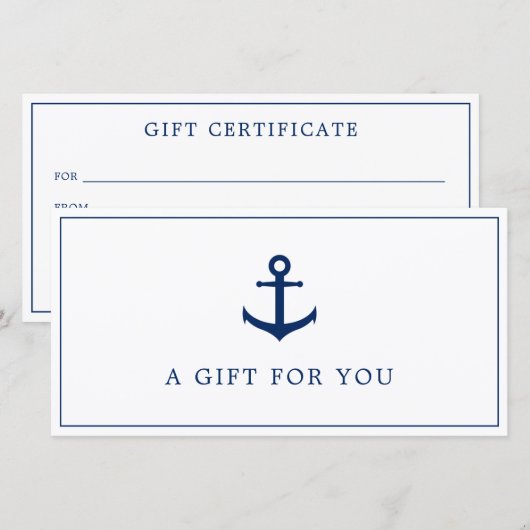 Navy Blue Anchor Business Gift Certificate (Voorkant / Achterkant)