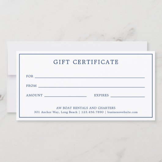 Navy Blue Anchor Business Gift Certificate (Achterkant)