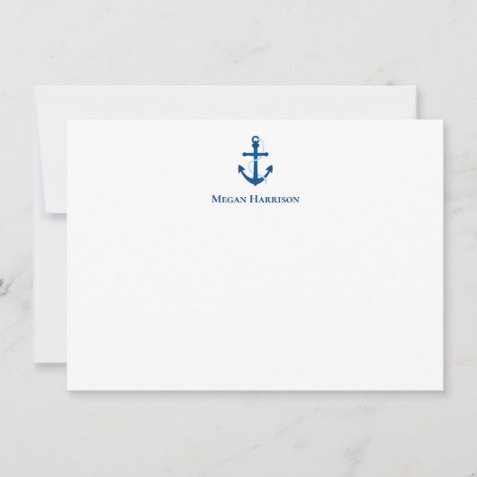 Navy Blue Anchor Flat Note-kaart Notitiekaartje (Voorkant)