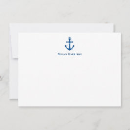 Navy Blue Anchor Flat Note-kaart Notitiekaartje