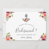 Navy Blue Anchor Floral... ben je mijn Bridesmaid Kaart (Voorkant)