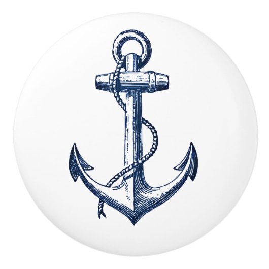 Navy Blue Anchor Keramische Knop (Voorkant)