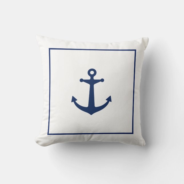 Navy Blue Anchor Kussen (Voorkant)