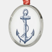 Navy Blue Anchor Metalen Ornament (Links)
