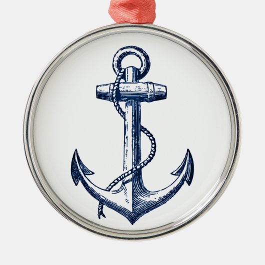 Navy Blue Anchor Metalen Ornament (Voorkant)