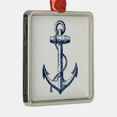 Navy Blue Anchor Metalen Ornament (Rechts)