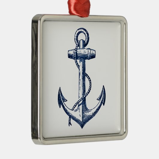 Navy Blue Anchor Metalen Ornament (Rechts)