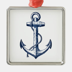 Navy Blue Anchor Metalen Ornament