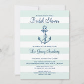 Navy Blue Anchor & Mint Stripes Vrijgezellenfeest Kaart (Voorkant)