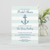 Navy Blue Anchor & Mint Stripes Vrijgezellenfeest Kaart (Staand voorkant)