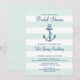 Navy Blue Anchor & Mint Stripes Vrijgezellenfeest Kaart