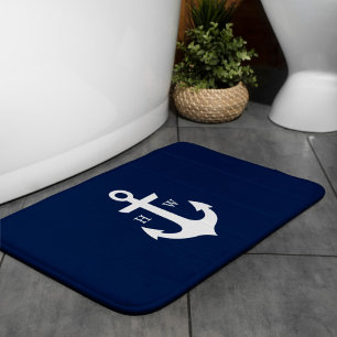 Navy Blue Anchor Monogram Badmat
