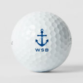 Navy Blue Anchor Monogram Golf Balls Golfballen (Voorkant)
