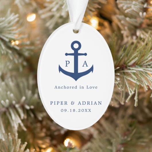 Navy Blue Anchor Monogram Nautical Pas getrouwd Ornament (Boom)