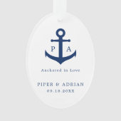 Navy Blue Anchor Monogram Nautical Pas getrouwd Ornament (voorkant)