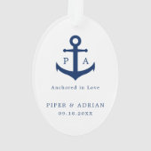 Navy Blue Anchor Monogram Nautical Pas getrouwd Ornament (achterkant)