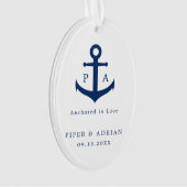 Navy Blue Anchor Monogram Nautical Pas getrouwd Ornament (voorkant)