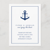 Navy Blue Anchor Monogram Nautical Save the Date Aankondigingskaart (Voorkant)