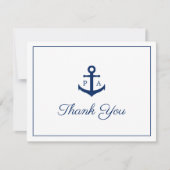 Navy Blue Anchor Monogram Nautical Wedding Bedankkaart (Voorkant)