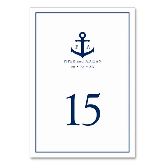 Navy Blue Anchor Monogram Nautical Wedding Kaart (Achterkant)