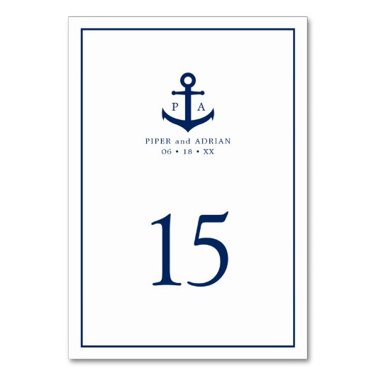 Navy Blue Anchor Monogram Nautical Wedding Kaart (Voorkant)