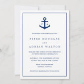 Navy Blue Anchor Monogram Nautical Wedding Kaart (Voorkant)