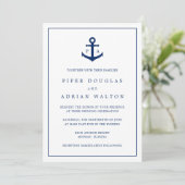 Navy Blue Anchor Monogram Nautical Wedding Kaart (Staand voorkant)