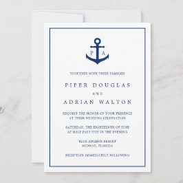 Navy Blue Anchor Monogram Nautical Wedding Kaart