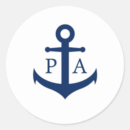 Navy Blue Anchor Monogram Nautical Wedding Ronde Sticker (Voorkant)