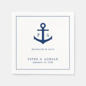 Navy Blue Anchor Monogram Nautical Wedding Servet (Voorkant)