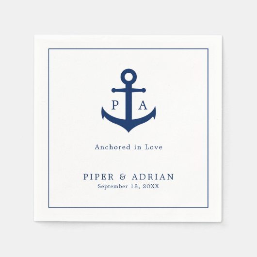 Navy Blue Anchor Monogram Nautical Wedding Servet (Voorkant)
