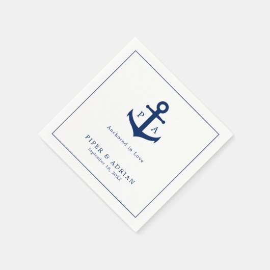 Navy Blue Anchor Monogram Nautical Wedding Servet (Hoek)