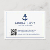 Navy Blue Anchor Monogram QR Code Nautical Wedding RSVP Kaartje (Voorkant)