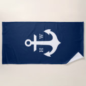 Navy Blue Anchor Monogram Strandlaken (Voorkant)